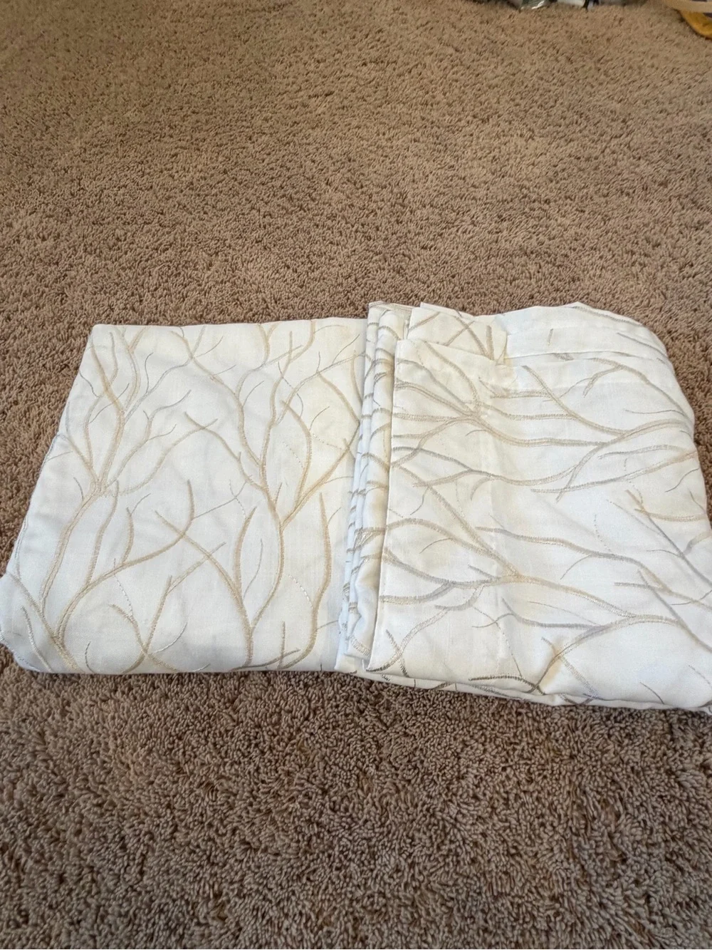 Set of 2 Twin Six Embroidered Curtains Tree Branch white tan 95 x 52 faux linen